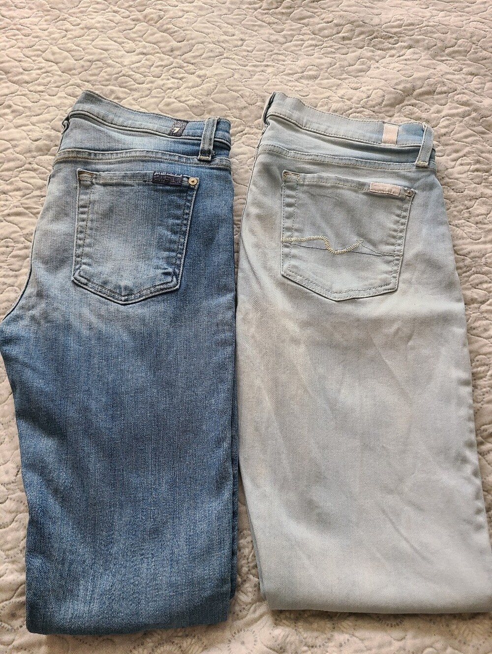 7 For All Mankind Two-Tone Straight Leg Jeans — Medium Blue & Light Blue
